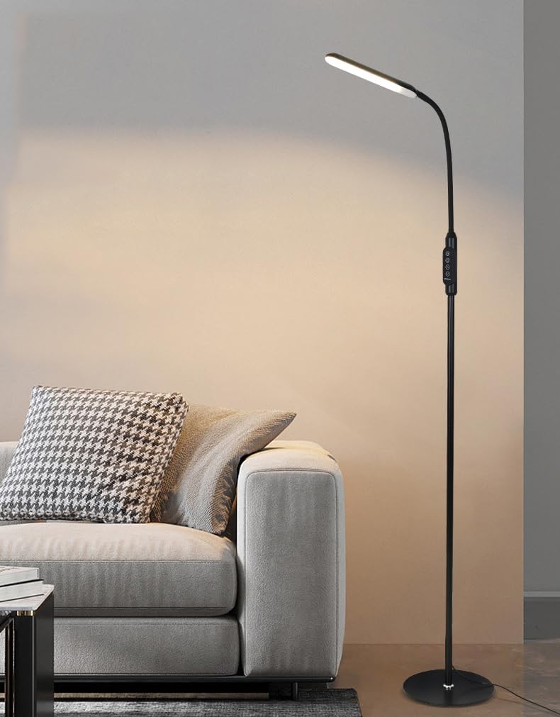 Moderne Stehlampe Tischlampe 2-in-1 Mit Desktop-Clip LED-Beleuchtungskörper Touch-dimmbar 3000–6000 K Tragbare Schwanenhals-Stehlampe Für Schlafzimmer Wohnzimmer Arbeitszimmer Büro(Black)
