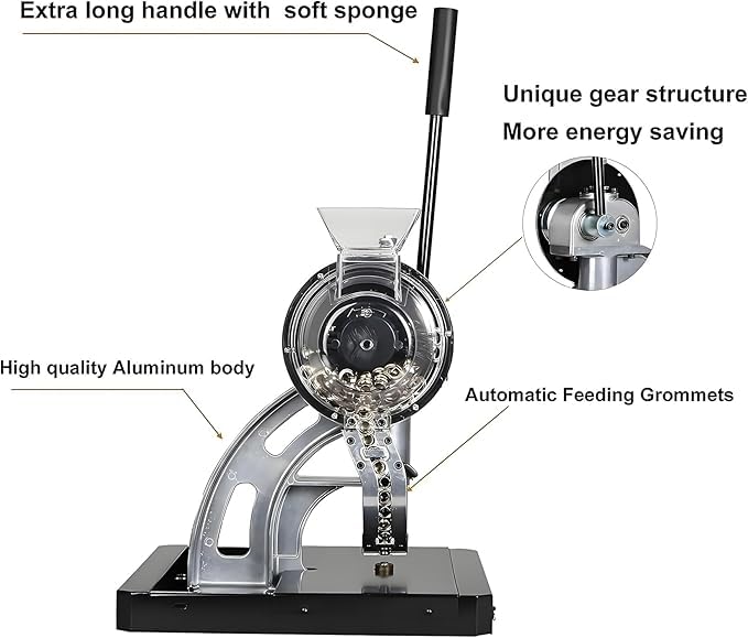 Kit de herramientas con ojales, máquina automática de prensado con ojales para aplicaciones de prensa manual, ideal para manualidades y proyectos de bricolaje, completo con accesorios esenciales