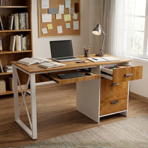 Image of FFO Work from Home Desk | Office Desk for Home | Work Table for Home Office | Study & Computer Desk with Drawer Storage and Keyboard Tray | Modern Wooden Home Office Desk