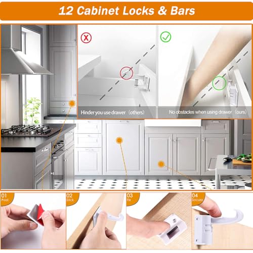 Baby Proofing Kit 60 Packs- Child Proof Essentials Set with Invisible Cabinet & Drawer Locks, Corner Protectors, Furniture Anchors and Outlet Covers Baby Safety Products - Complete House Proof Pack