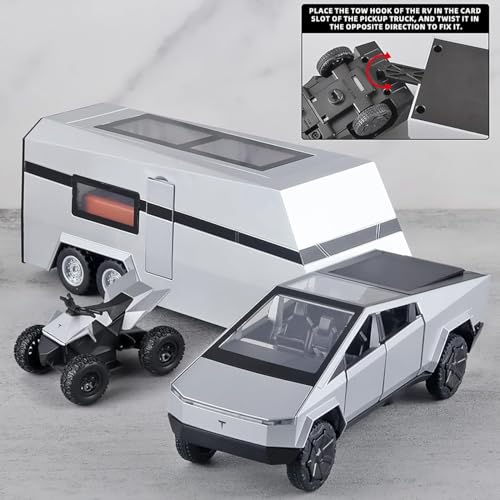 Image of Invite Enterprise 1:32 Scale Die-Cast CyberrTruck with Pick-Up Trailer with 6 Openable Doors Pull Back Action,Lights & Music Best Vehicle Gift for Kids【Pack of 1】【Random Color】