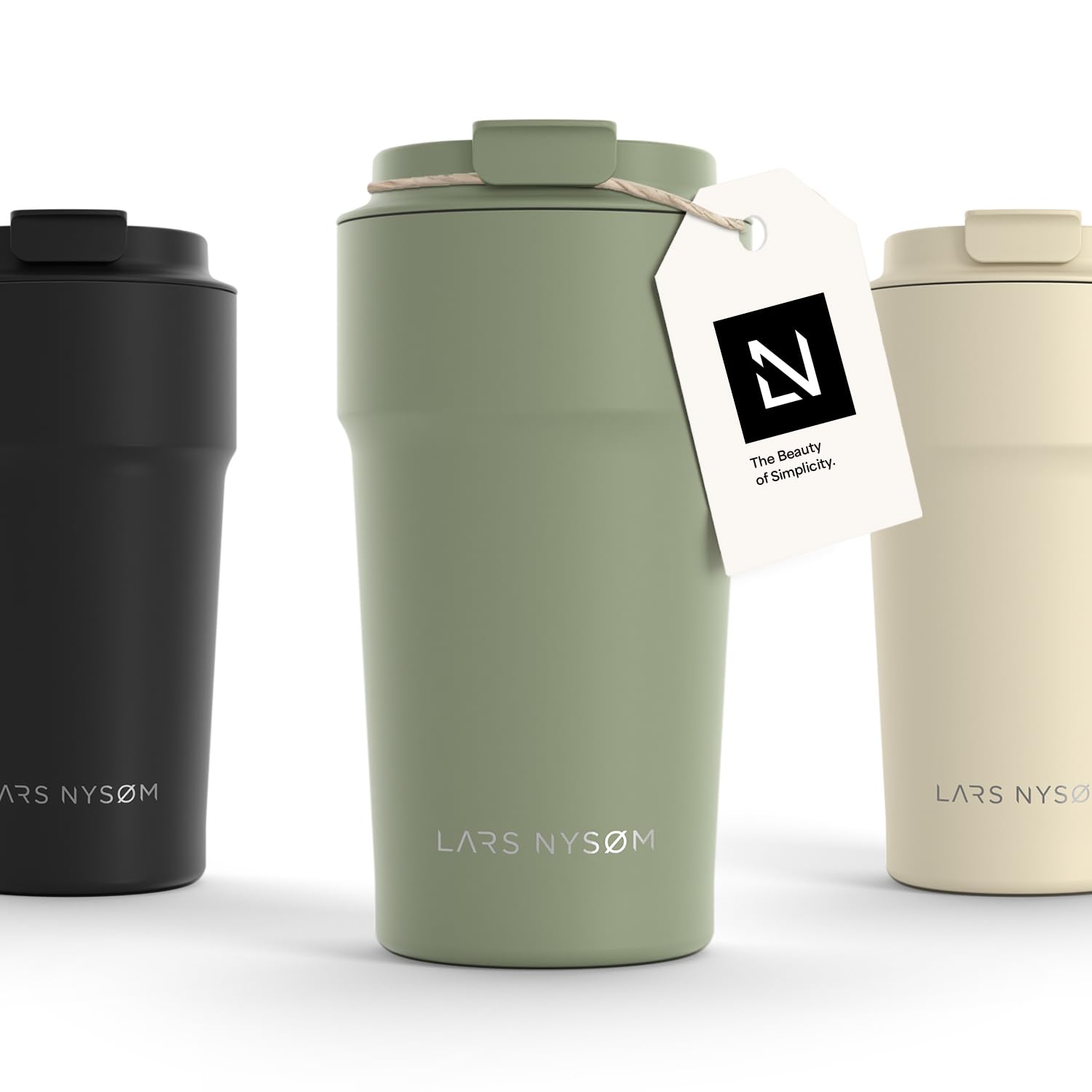 LARS NYSØM Thermo Kaffeebecher to go 500ml | Travel Mug 0,5 Liter mit Isolierung | Auslaufsicherer Edelstahl Thermobecher für Kaffee und Tee unterwegs | Teebecher (Sage Green, 500ml)