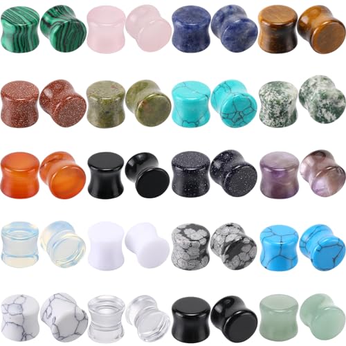 Hotop 20 Pairs 10mm 00g Ear Stone Plugs Tunnels Gauges Saddle Ear Gauge Plugs Double Flared Tunnels Stretchers Earrings for Women Men Christmas Gift Piercing Jewelry