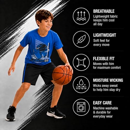 Image of Pro Athlete Active Boys Short Sets - 3 Piece Performance Short Sleeve T-Shirt and Dry Fit Shorts - Boys Athletic Sets (8-16)