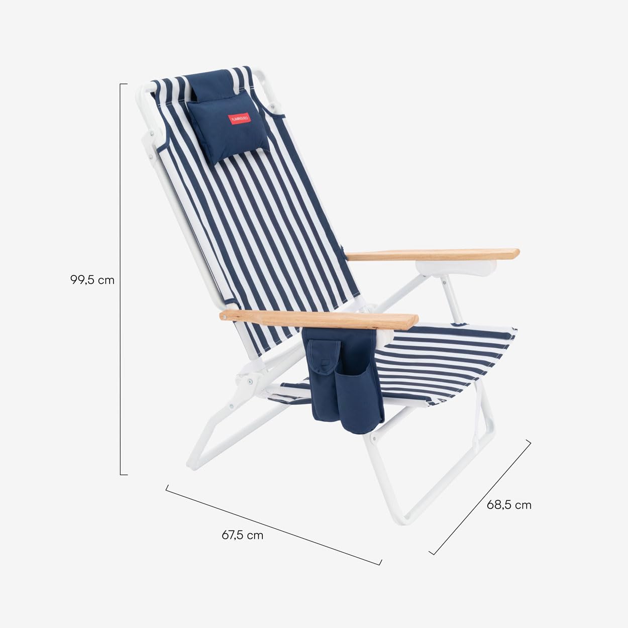 Flamingueo Sedia da Spiaggia Pieghevole - Reclinabile 5 Posizioni - Tasca Termica - Tasca per Cellulare - Maniglie Tipo Zaino - Cuscino Ergonomico - Alluminio e Poliestere - Blu Navy