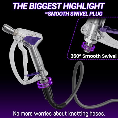 Image of Short Pressure Washer Gun, Swivel Power Washer Gun 4060 PSI, Stubby Pressure Washer Gun with 3 /8 inch Smooth & 1 /4 inch Quick Connector Coupler Compatible with Hose Foam Cannon Car Wash Foam Gun