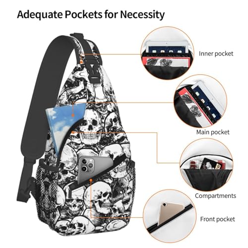 Mochila cruzada unisex con diseño calaveras blanco y negro miniatura 4