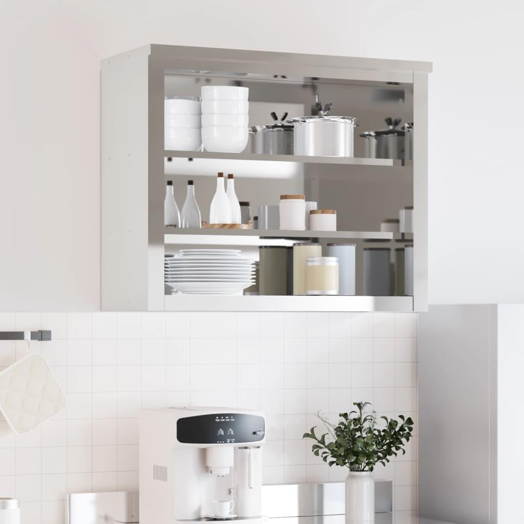 Armadietto da cucina in acciaio inox con 2 ripiani, 92 x 40 x 75 cm, montaggio a parete per dispensa, per cucina, ristorante, bar, robusto contenitore per utensili