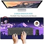 Purple Desk Mat Japanese Desk Pad Cute Fuji Mountain Gaming Mousepad Large, Cherry Blossom Mouse Pad XXL Desk Mats, Kawaii Anime Deskmats Desktop Protector Laptop Keyboard Mat Pad 31.5x15.75 in - Image 3