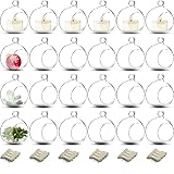 24 Pcs Hanging Glass Globes 2.4 Inch Mini Hanging LED Tea Lights Candle Holder Glass Terrarium Teali