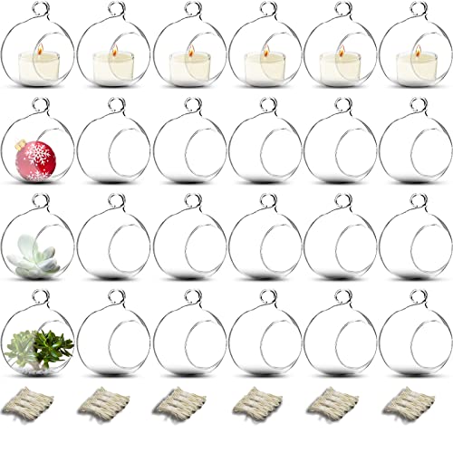 24 Pcs Hanging Glass Globes 2.4 Inch Mini Hanging Led Tea Lights Candle Holder Glass Terrarium Tealight Candle Holders Glass Orbs Outdoor Air Plants Succulents Wedding Diy Nuptio Garden Home Decor #TOP29