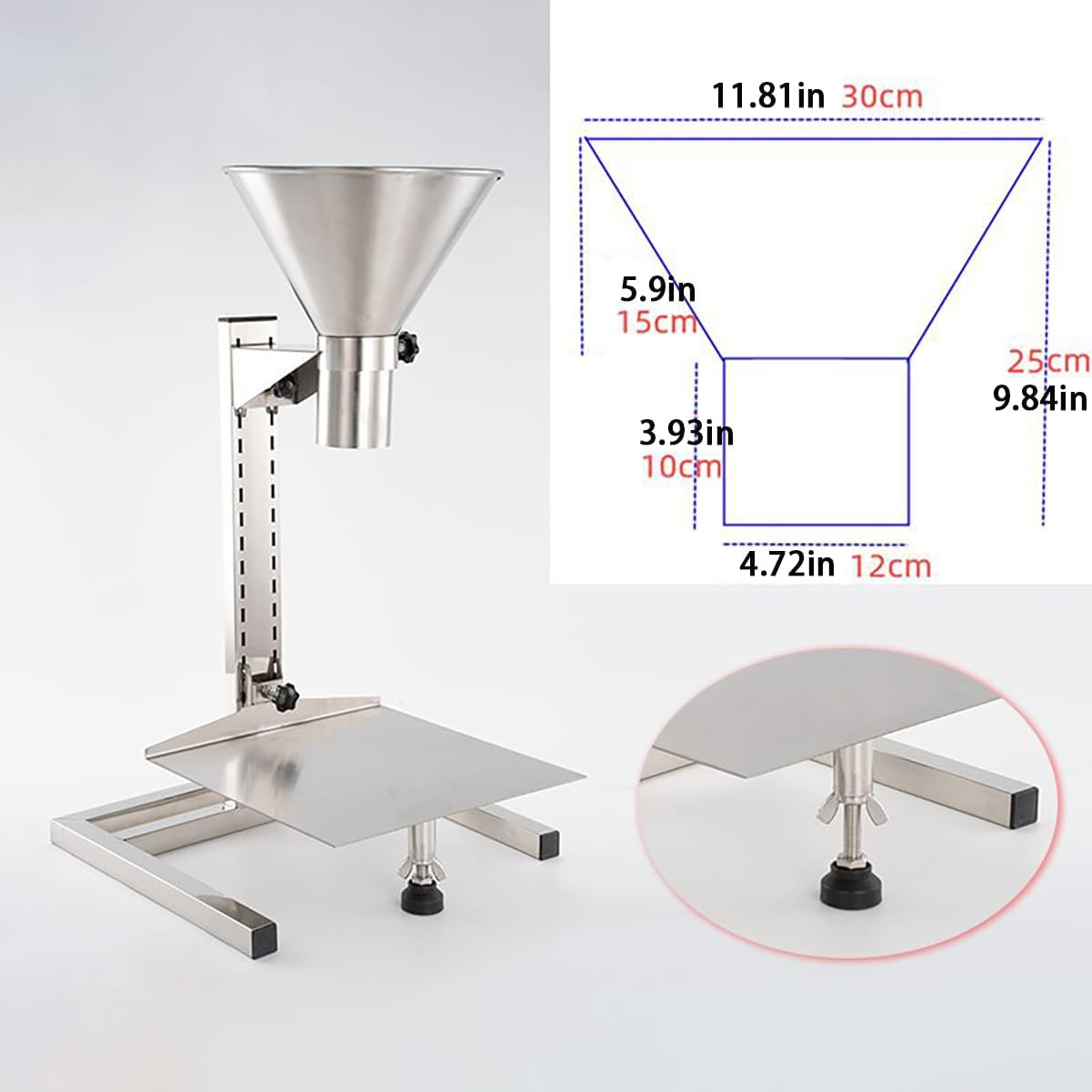 Embudo de envasado de alimentos de acero inoxidable con soporte, herramienta de llenado de boca ancha grande para sellar bolsas al vacío, llenador manual de polvo y líquido para enlatado de cocin 6cm