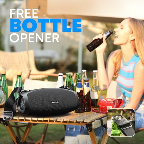 W-KING Bluetooth Speaker Loud, 120W Max Portable Speakers Bluetooth Wireless, IPX6 Waterproof Party Large Speaker Outdoor Boombox Subwoofer*2, 70W Triple Passive Radiator-42H Deep Bass, TF, AUX, EQ