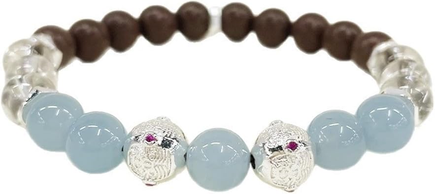 Natural Incense Bead Bracelet with Aquamarine & Clear Crystal, Silver - Accented Charm Bracelet for Women, Unique Handmade Jewelry