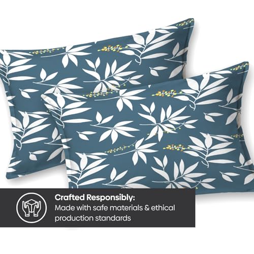 Image of Rivermoor 200 TC Ultrasoft Elastic Fitted Bedsheet for Double Bed | Queen Size Bed Sheet with 2 Pillow Covers | Blue White Printed| 72 x 78 x 10 Inches | Breathable & Hypoallergenic