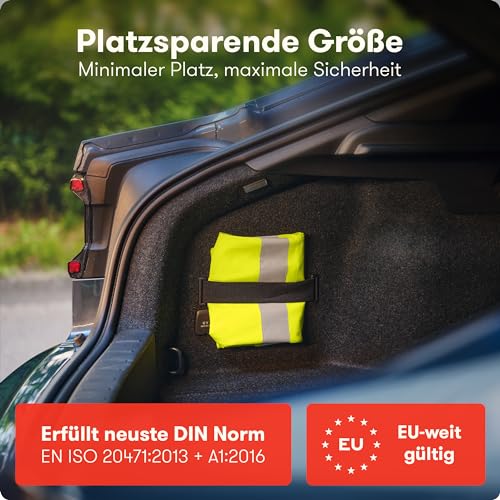 PURAHELP Warnwesten Auto 2er Set Europaweit gültig nach EN ISO 20471 - Reflektierende Warnweste Auto - Sicherheitsweste Auto Warnweste Gelb - Warnschutzweste - Sicherheitswesten für Erwachsene