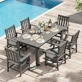 VICLLAX 7 Pieces HDPE Outdoor Dining Set for 6, Rectangular Outdoor Dining Table with Umbrella Hole and Chairs Set for Patio, Lawn, Garden, Poolside, Grey