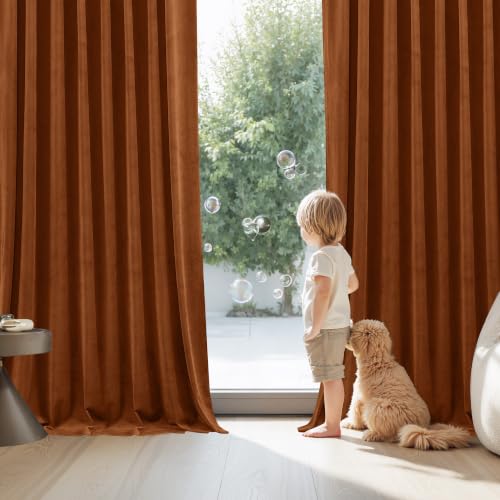 Image of StangH Fall Decor Burnt Orang Velvet Curtains W52 x L84 2 Panels