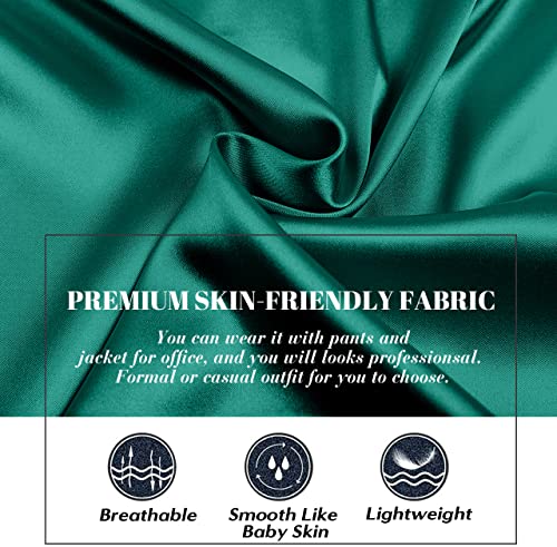 Pausus Womens Silk Button Down Shirt Slim Fit Long Sleeve Work Shirt Satin Blouses With Pocket(Green,M) #TOP4