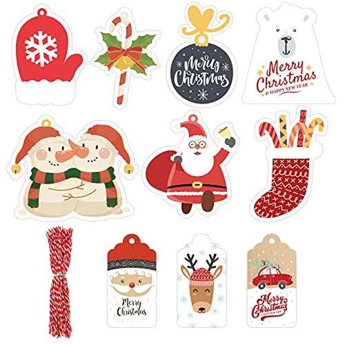 Koogel 100 Pcs Christmas Tags, Christmas Colour Gift Tags Christmas Gift Tags Xmas Paper Tags for DIY Christmas Holiday Gift Wrapping Stamp Label Packaging Business Card