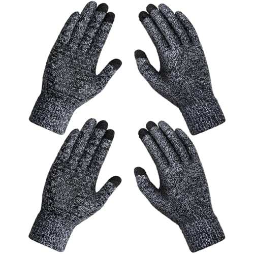 Winter Gloves for Men Women 2 Pairs Upgraded Touch Screen Cold Weather Thermal Warm Knit Glove for Running Driving