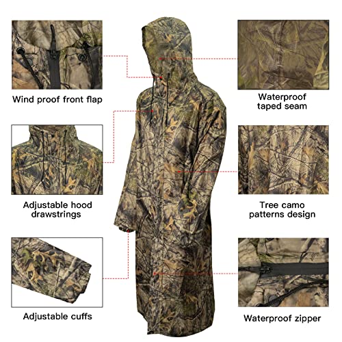 LOOGU Rain Jacket with Hood, Lightweight Long Raincoat, Camo Rain Poncho Waterproof for Men4