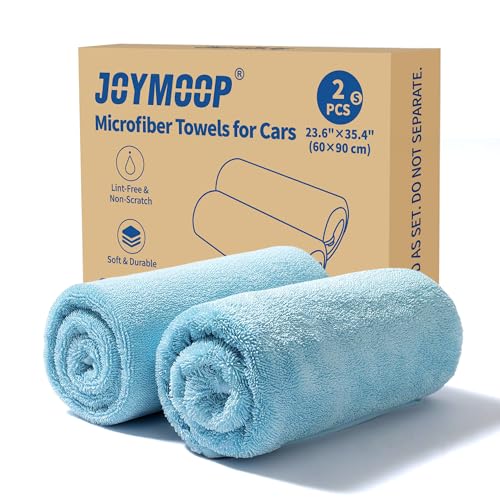 Image of JOYMOOP Microfiber Towels for Cars, 2 Pack 35.4 inch x 23.6 inch Car Drying Towel, Blue Reusable Car Towel, Quick Drying Car Microfiber Cleaning Cloth for RVs, SUVs, Trucks