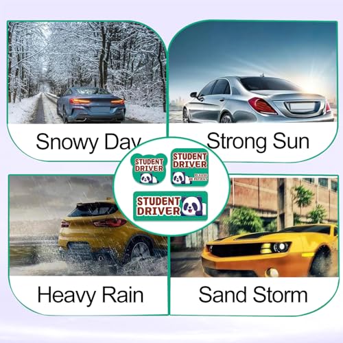 Image of Student Driver Please Be Patient Car Magnet, Green Panda Cute Shape, Patient with Reflective Magnetic Bumper Sticker Set Detachable, Novice Safety Signs.Set of 3
