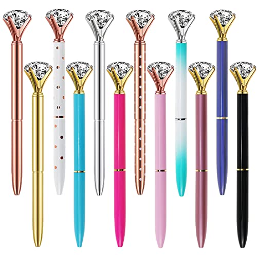Oddmoal Diamond Pens Fun Fancy Crystal Diamond Pen For Women, Bling Metal Pens, Black Ink, 12 Count(Mixed Colors) #TOP4
