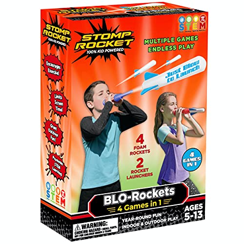 The Original Stomp Rocket NEW BLO-Rockets - Includes 2 Launchers, 4 Rockets - Rocket Toy Gift for Boys and Girls Ages 5 (6, 7, 8) and Up - Great for Year Round Play