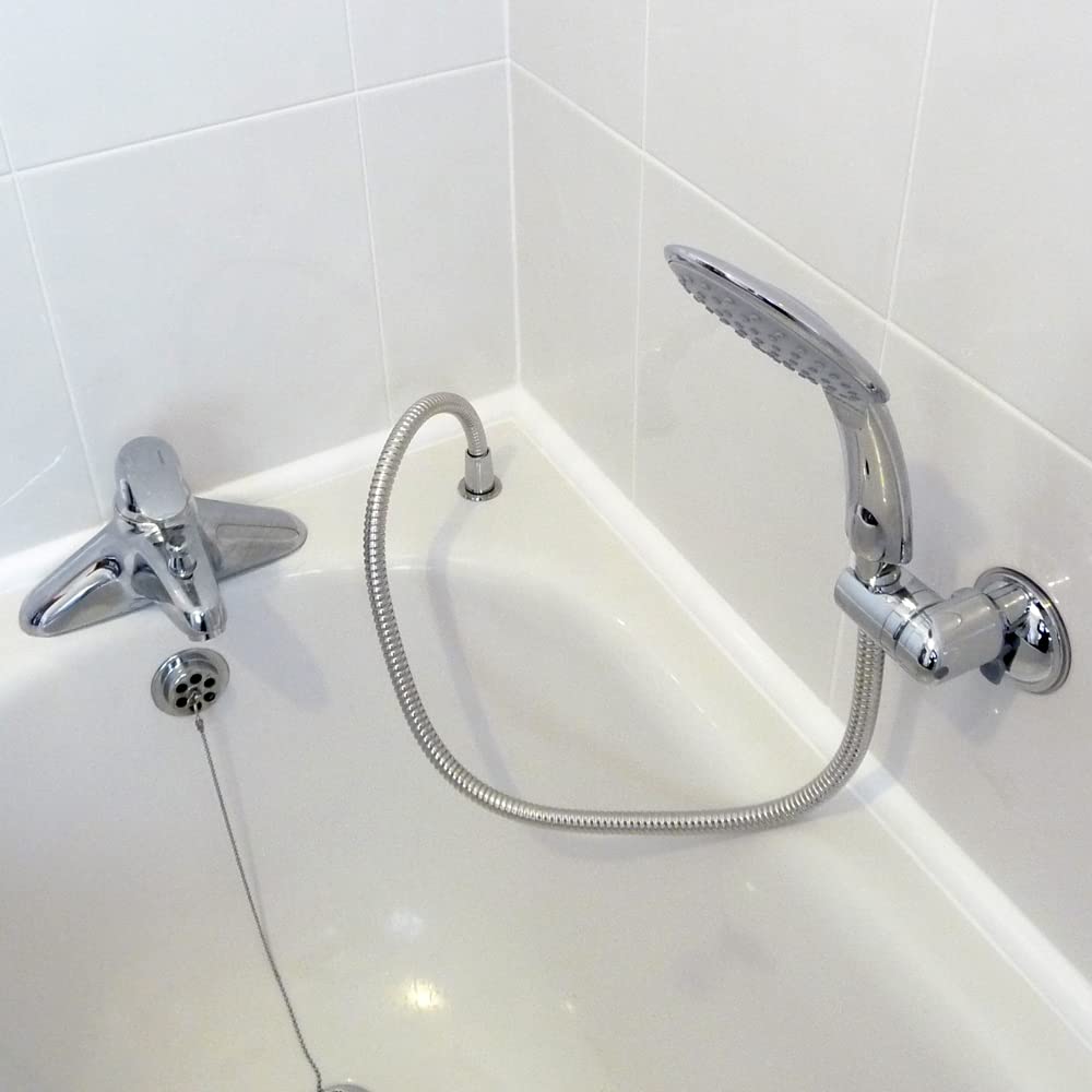 Conector de manguera de ducha a través de bañera, reemplaza a través del bisel de manguera de ducha para evitar fugas y daños por agua, acero inoxidable, fabricado en Reino Unido.