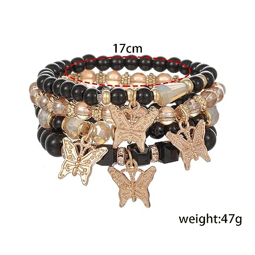 Image of COLORFUL BLING 4-5Pcs Adjustable Cute Butterfly Stackable Stretch Bracelet Multilayer Bohemian Crystal Beads Strand Wrap Bracelet Statement Jewelry Gifts for Women