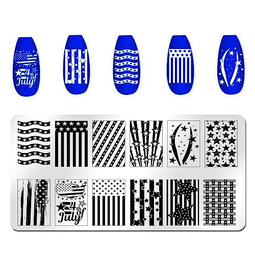 SILPECWEE Kit de placas de estampagem de unhas de 4 de julho de 6 peças - estênceis de carimbo de de
