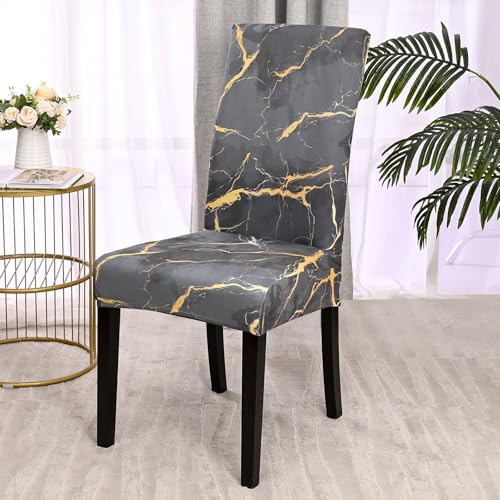 Alishomtll Stretch Stuhlhussen 4er/6er Set Stuhlbezug Schwingstuhl Elastische Esszimmer Stuhlhussen Abnehmbarer Waschbarer Stühle Schutz für Küche Restaurant Hotel Bankett (Marmor, 4 Stück)