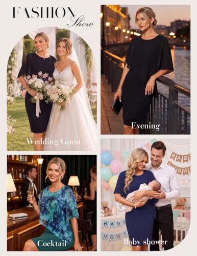GRACE KARIN Women's Chiffon Cape Wedding Guest Mother of The Bride Dress | 2026 Fall Dress,Crew Neck,Knee Length,Zipper,Overlay,Bodycon Outfits Suitable for Formal/Cocktail/Birthday Party — view 5