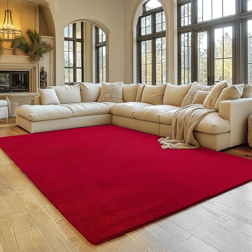 SIMPEX Tapis Rouge 160x220 cm Tapis à Poils Courts Lavable, Doucement Antidérapant et Design Monochrome Moderne pour Salon, Chambre, Cuisine et Chambre...