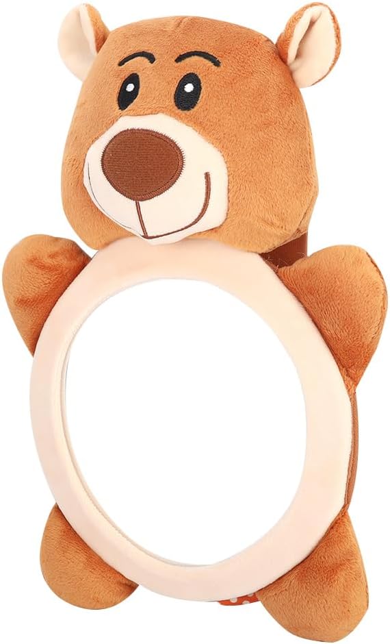 Baby Car Mirror Backseat Safety Rearview Mirror Soft Plush Cute Animal Shape Toy for Infant Toddler Car Safety View 35 x 23 5cm (brown bear mirror)