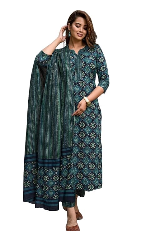 Ensemble kurta pour femme en coton vert pour vos sorties d'été en terrasse