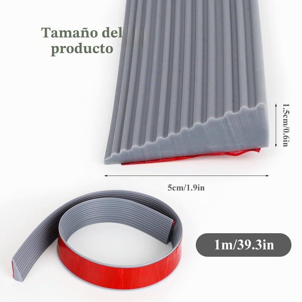 Rampa para umbral de puerta, 1,6 x 5,5 x 100 cm, perfil de transición, autoadhesiva, de goma antideslizante, para silla de ruedas, cochecitos, patinetes, gris