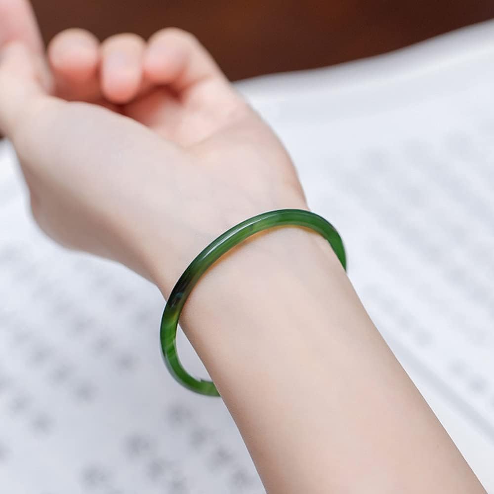 Bracciale Rigido da Donna in Giada, Bracciale Rigido Rotondo Sottile in Agata Verde Naturale per Donna, Gioielli Artigianali per Ragazze con Confezione Regalo (55 mm Verde, Giada)