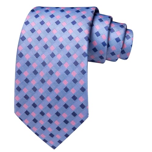 Image of YOHOWA Men Plaid /Striped Ties Set Silk Business Wedding Formal Fashion Necktie and Pocket Square Cufflinks Set