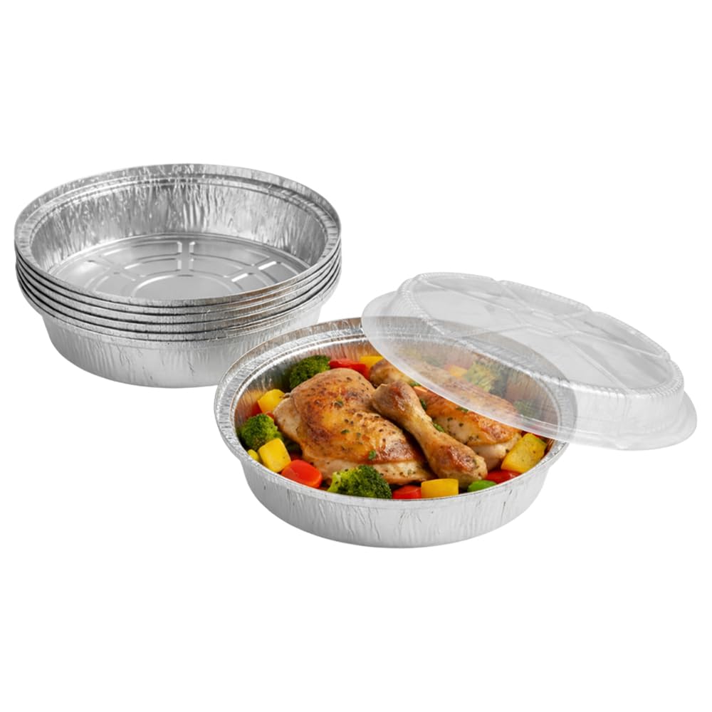 M1SS Aluminium Foil Food Containers with Lids – Round Foil Trays – Disposable Takeaway Tins for Meal Prep, Baking, Catering & Freezer Storage – Pack of 30 (1300ml)