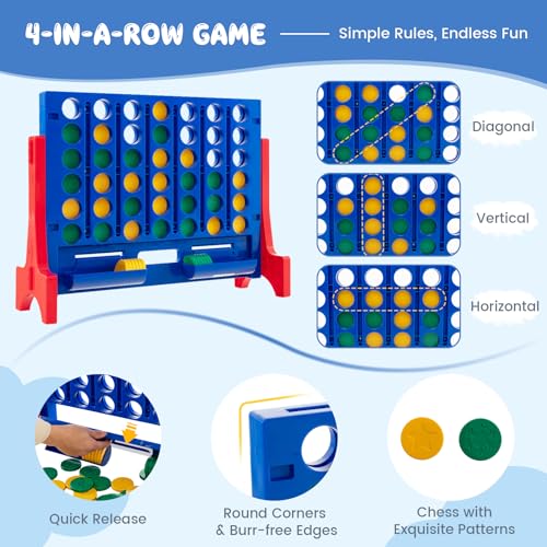 GYMAX Giant Four in a Row, Wall Mounted 4 to Score Jumbo Game with Carrying Bag & 42 Chesses, Indoor Outdoor Connect 4 Family Games for Kids Adults (Red+Blue) GYMAX Giant Four in a Row, Wall Mounted 4 to Score Jumbo Game with Carrying Bag & 42 Chesses, Indoor Outdoor Connect 4 Family Games for Kids Adults (Red+Blue)