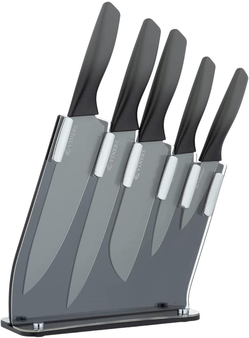 Viners Horizon Knife Block Set 5 Kitchen Knives & Bamboo Knife Holder