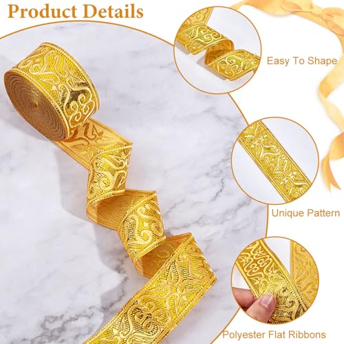 NBEADS 7.7 Yards Gold Jacquard Ribbon Trim - Image 4