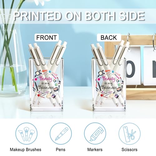 Image of Beauty is My Business Acrylic Cosmetic Holder, Funny Makeup Brush Holder Gifts for Cosmetologist Makeup Lover Women Girls, Christmas Birthday Gifts for Daughter Niece Sister BFF