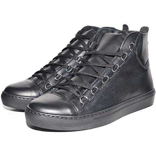 Sneakers Uomo Alta Stringata Nera Pelle Made in