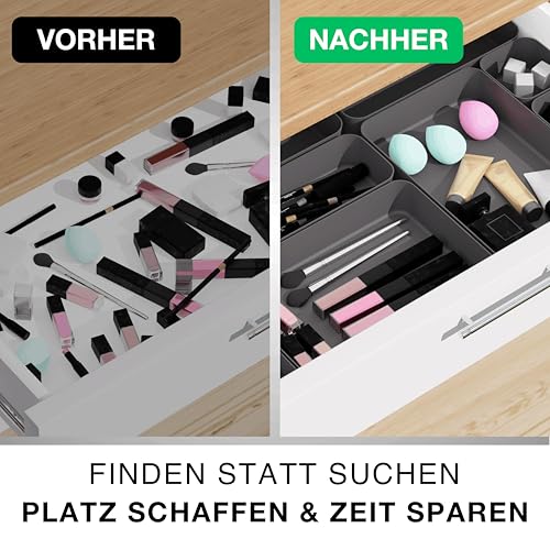 VMbathrooms Schubladen Organizer Set für jeden Bedarf | Praktische Schreibtisch Sortierboxen | Schubladentrenner – Ihr idealer Ordnungshelfer im Alltag für Büro & Haushalt (Anthrazit)