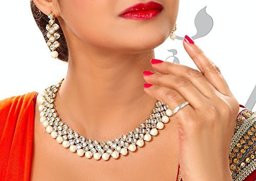 Pearl Kundan Choker Necklace Set With Earrings