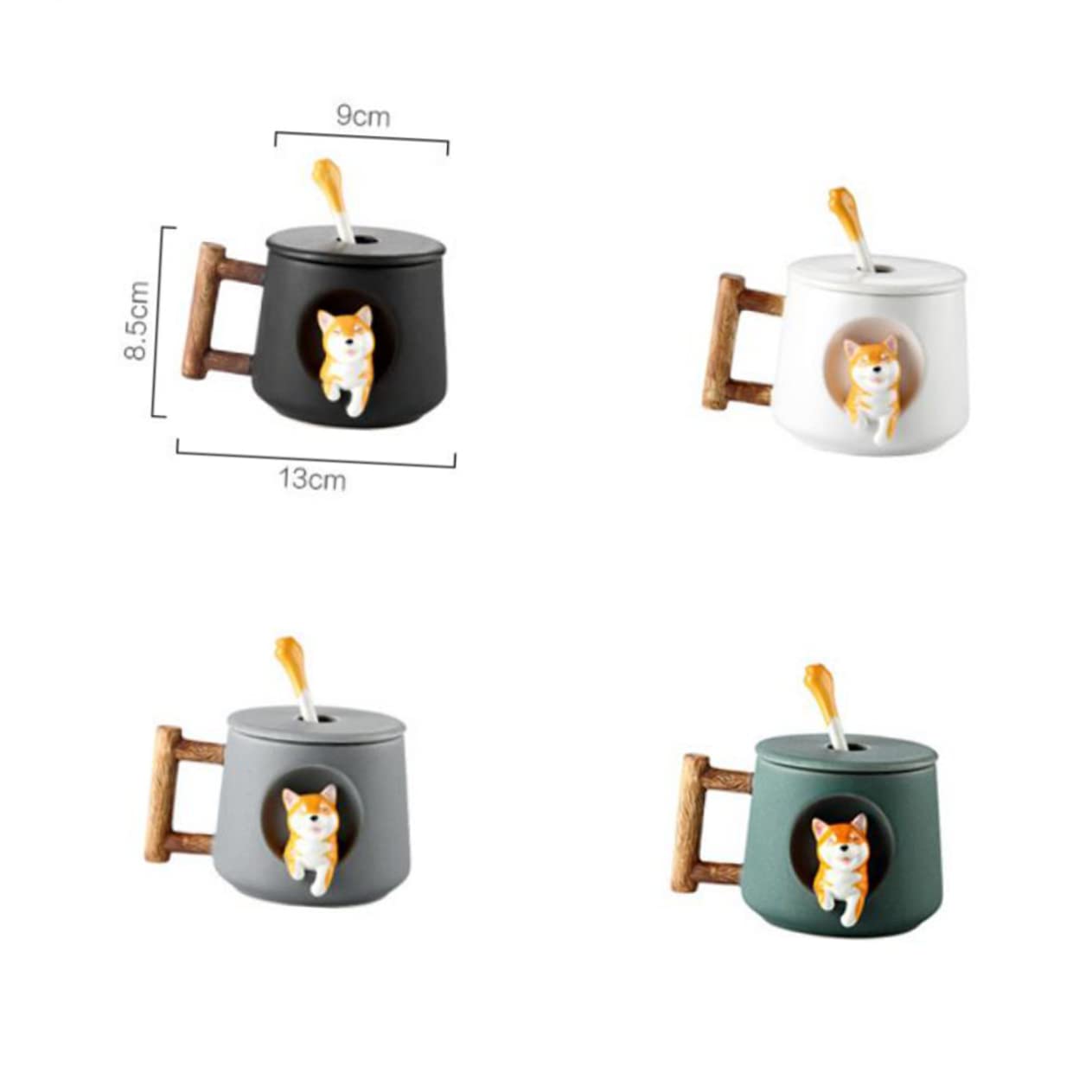 SOIMISS Keramiktasse mit Deckel und Löffel in Schwarz Tasse Kaffee und Tee für Zuhause und Büro Komfortabel zu Greifen und Leicht zu Reinigen